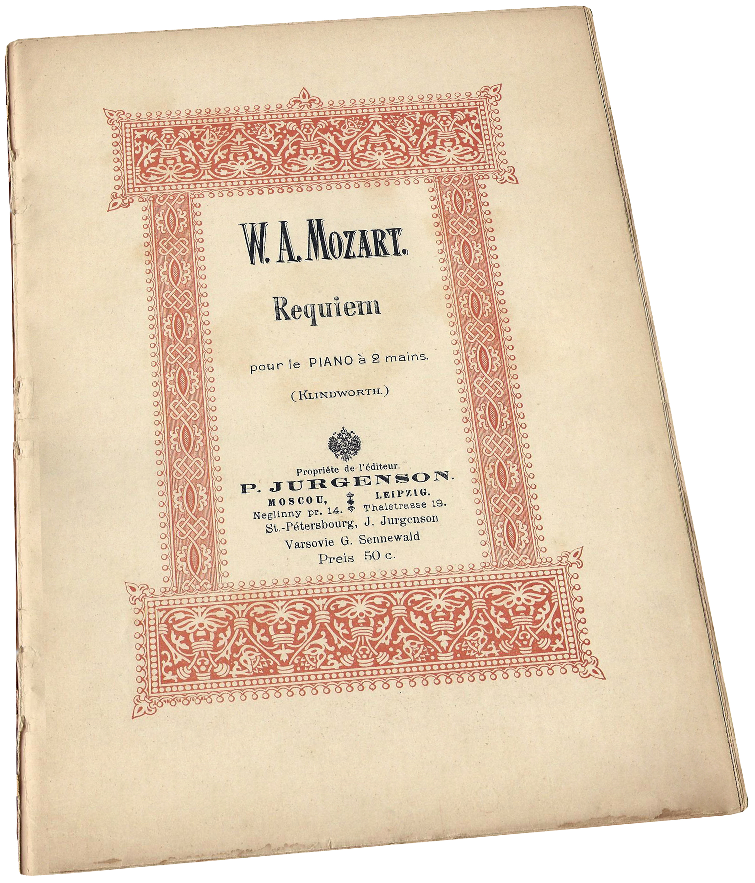 Моцарт, Реквием, переложение Клиндворт, ноты для фортепиано, титульный лист